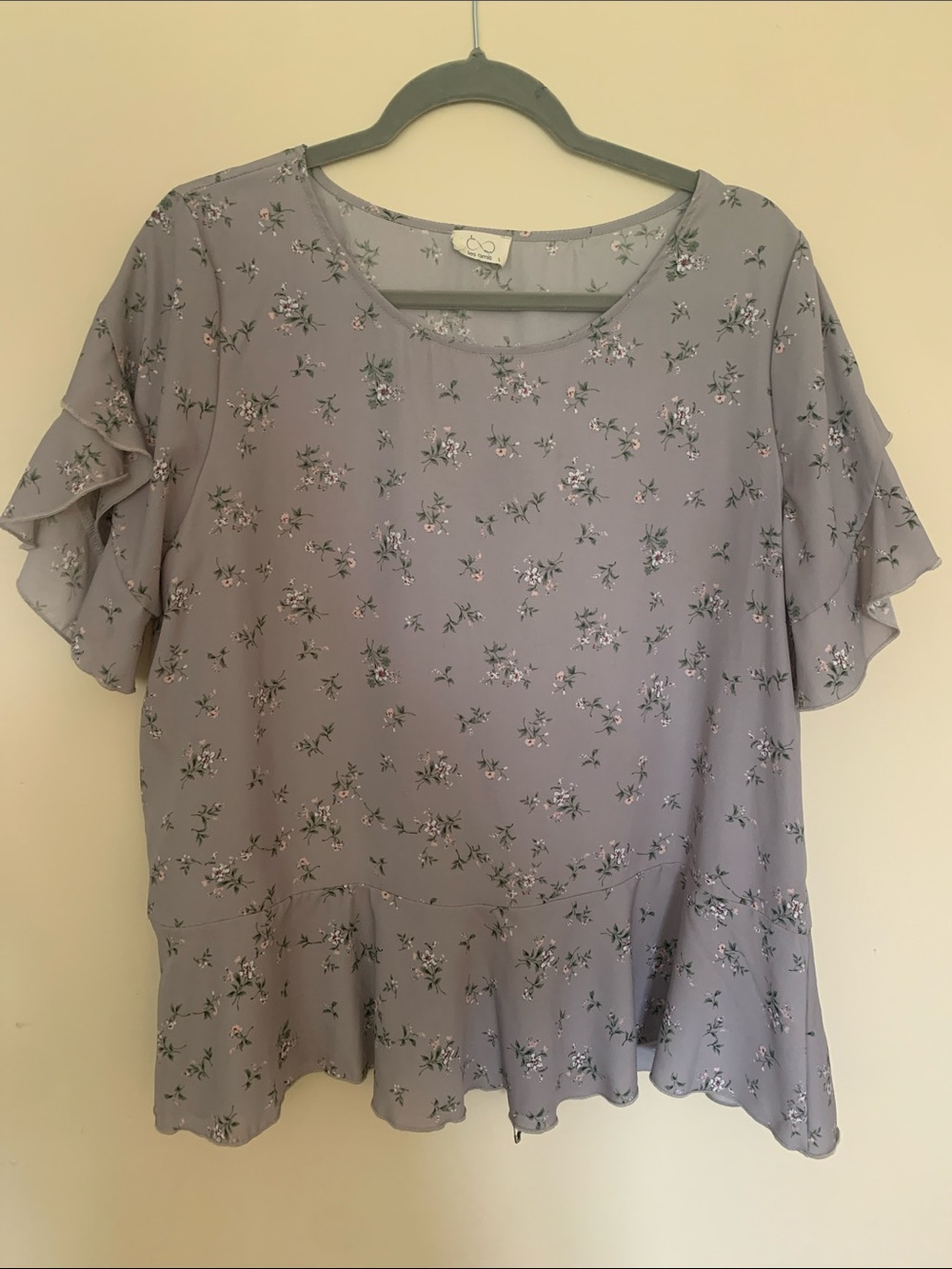 Lilac Floral Ruffle-Sleeve Peplum Blouse
